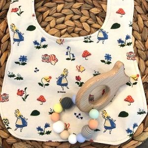 Handmade Bib and Wooden Ring Teething Set